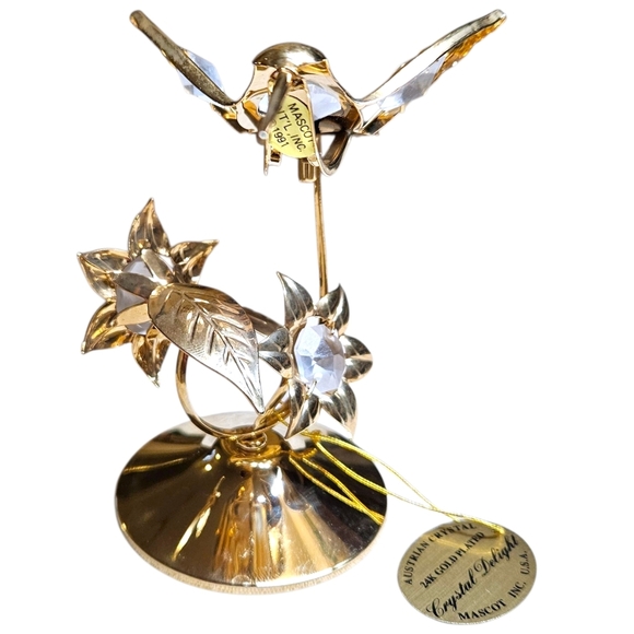 VTG Crystal Delight 24K Gold Plated Hummingbird Figurine Austrian Crystal Flower - Picture 8 of 11
